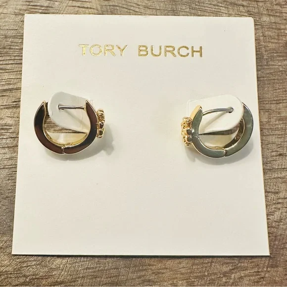 New Auth TORY BURCH ICON HUGGIE EARRINGS in Gold on TB Earring Card - Picture 4 of 12